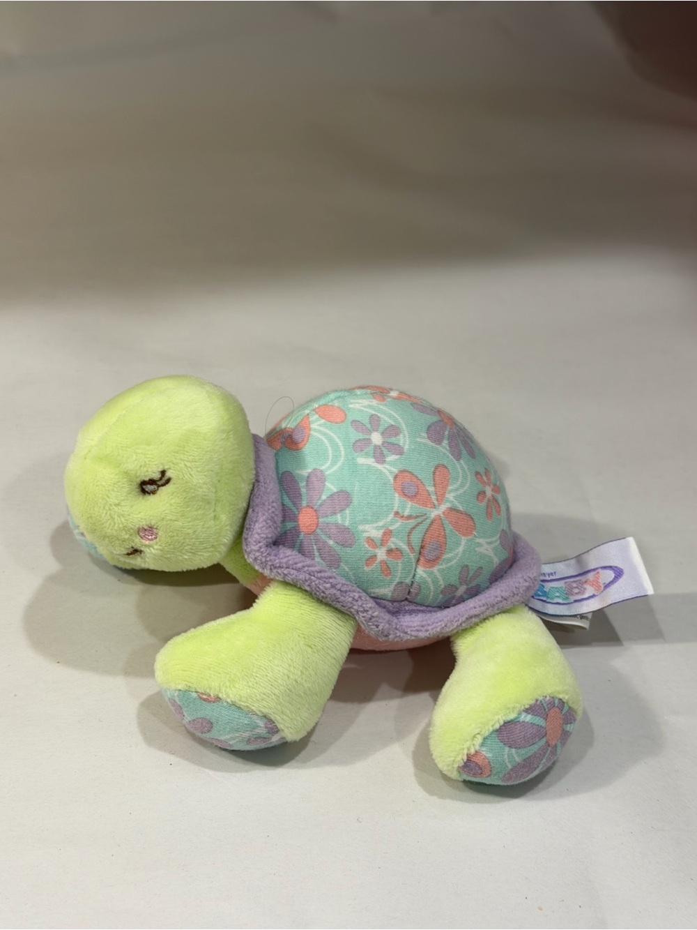 Mary Meyer Turtle Plush Stuffed Animal Toy Green Purple Flowers Dragonfly Rattle